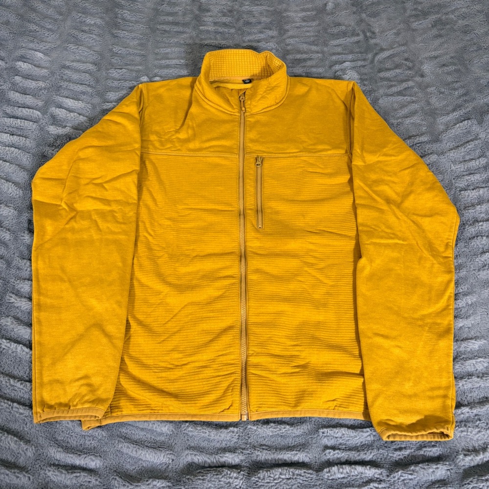 Uniqlo Mens Mustard Yellow Full Zip Waffle Grid Fleece Jacket S 441086